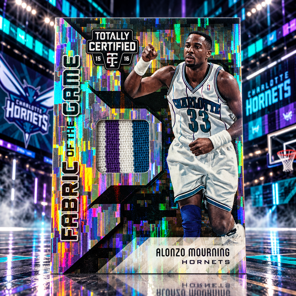 2015 Certified ALONZO MOURNING Fabric of the Game Game Used Patch /25 Hornets