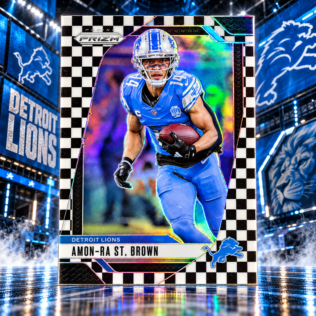 2024 Prizm AMON-RA ST. BROWN Black White Checkerboard Short Print Lions (C)