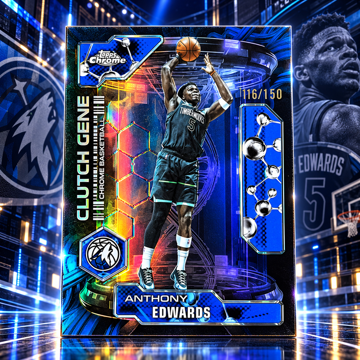 2025 Topps Chrome Update ANTHONY EDWARDS Clutch Gene Blue /150 Wolves