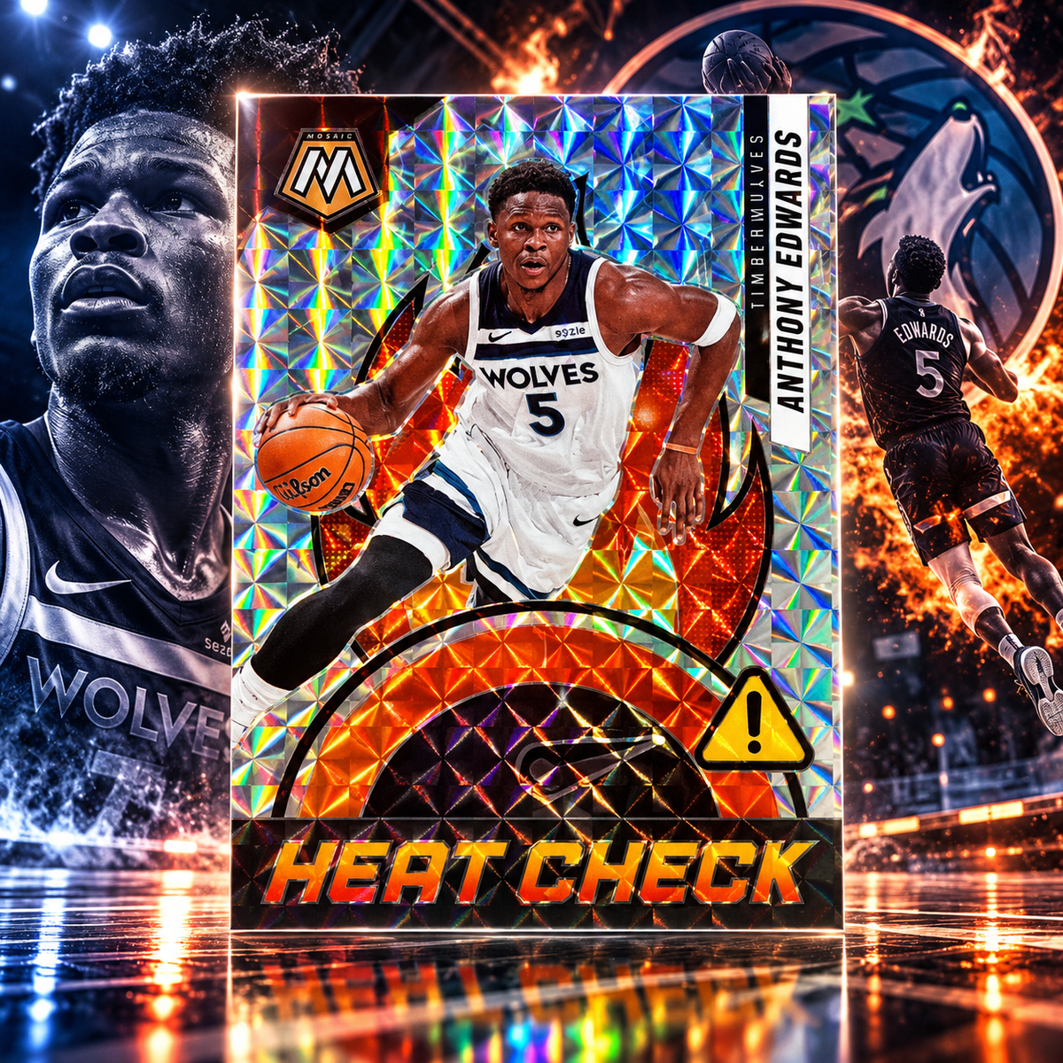 2024 Mosaic ANTHONY EDWARDS Heat Check Silver Mosaic Wolves