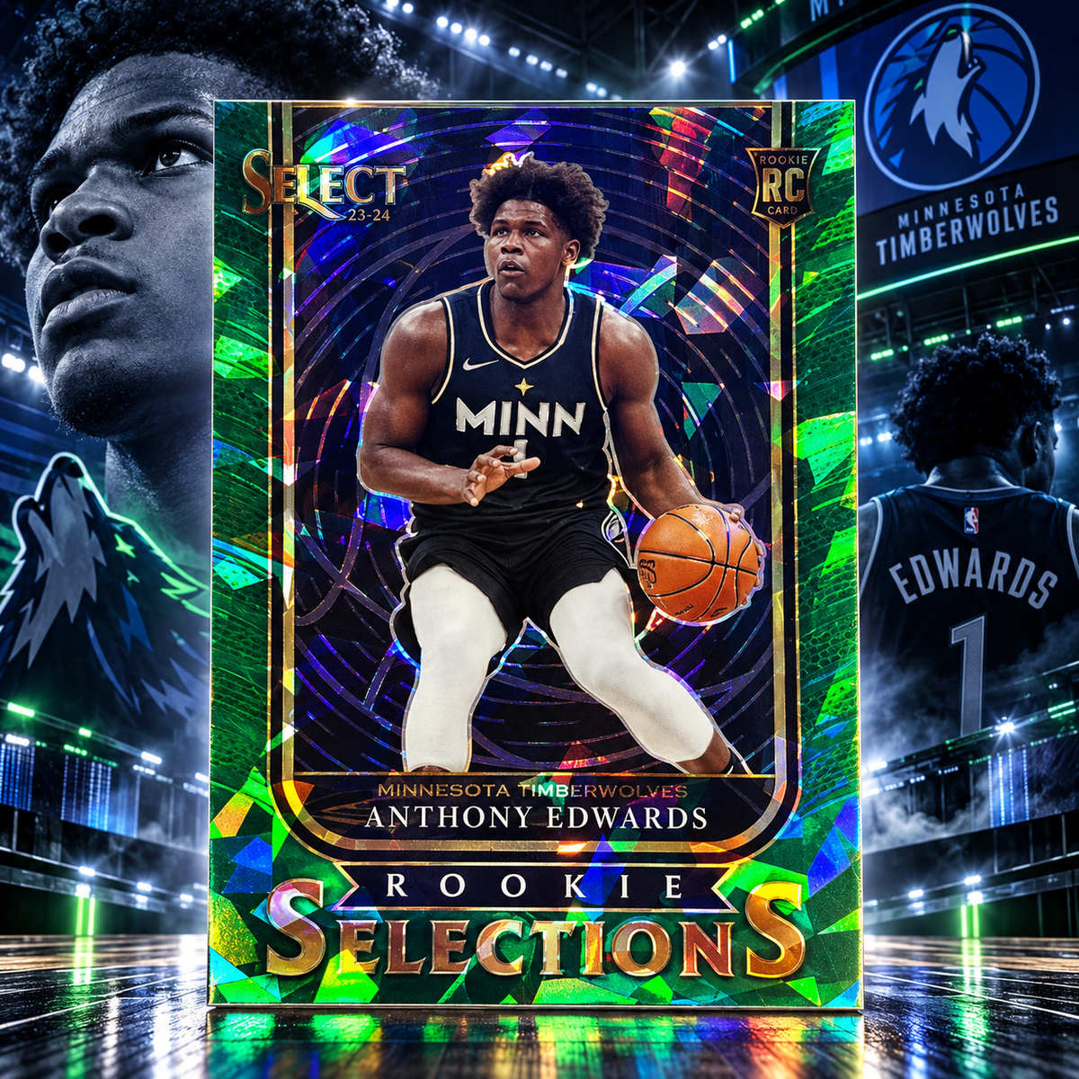 2020 Select ANTHONY EDWARDS Rookie Selections Green Cracked Ice Wolves ©