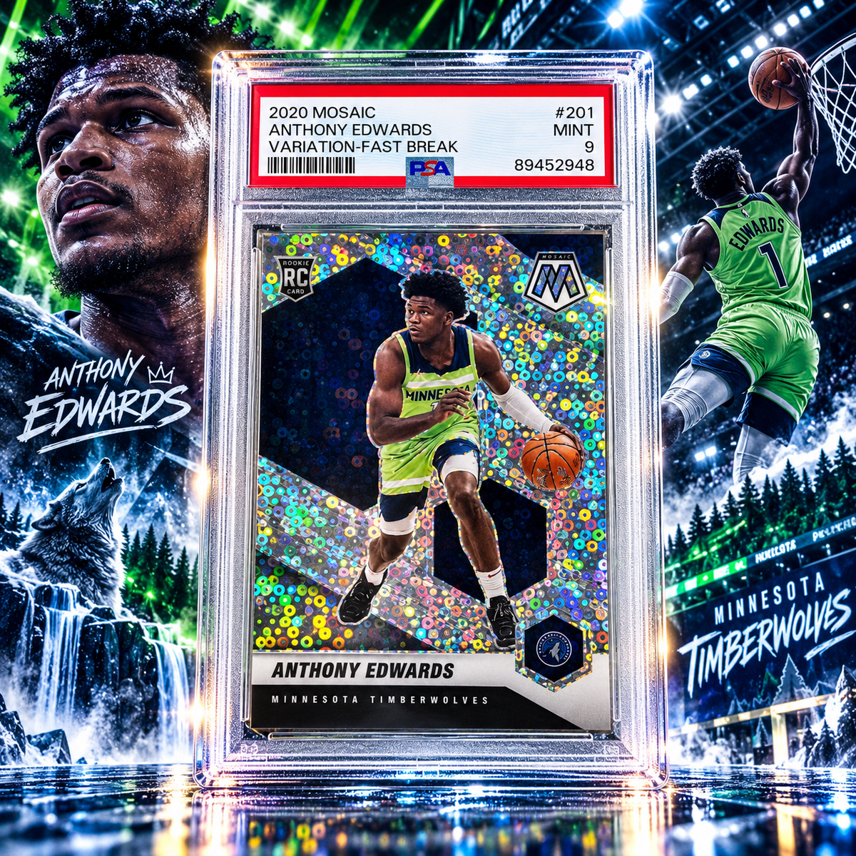 2020 Mosaic ANTHONY EDWARDS Fast Break Variation Rookie PSA 9 Wolves ©