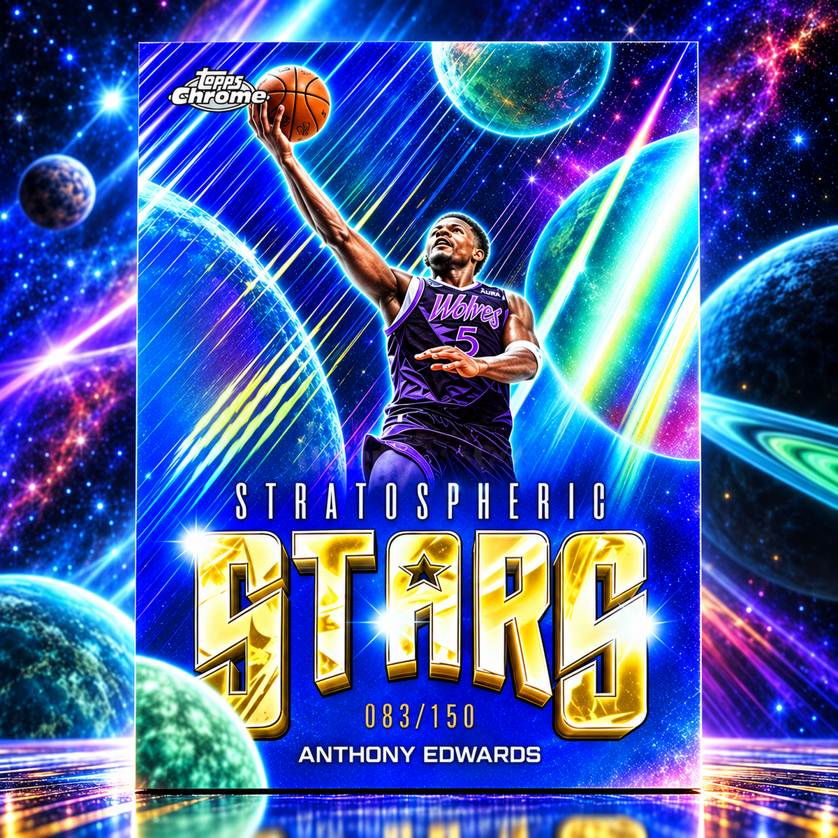 2025 Topps Chrome Update ANTHONY EDWARDS Stratospheric Stars True Blue /150 Wolves