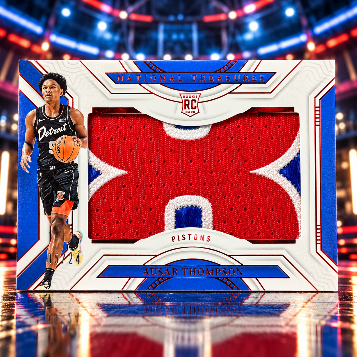 2023 National Treasures AUSAR THOMPSON Rookie Jumbo Patch Red /24 Pistons