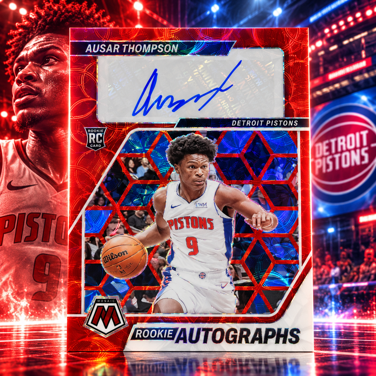 2023 Mosaic AUSAR THOMPSON Rookie Autographs Red Scope Pistons ©