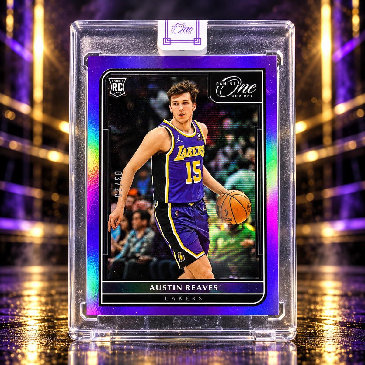 2021 One and One AUSTIN REAVES True Rookie Purple /25 Uncirculated Colour Match Lakers