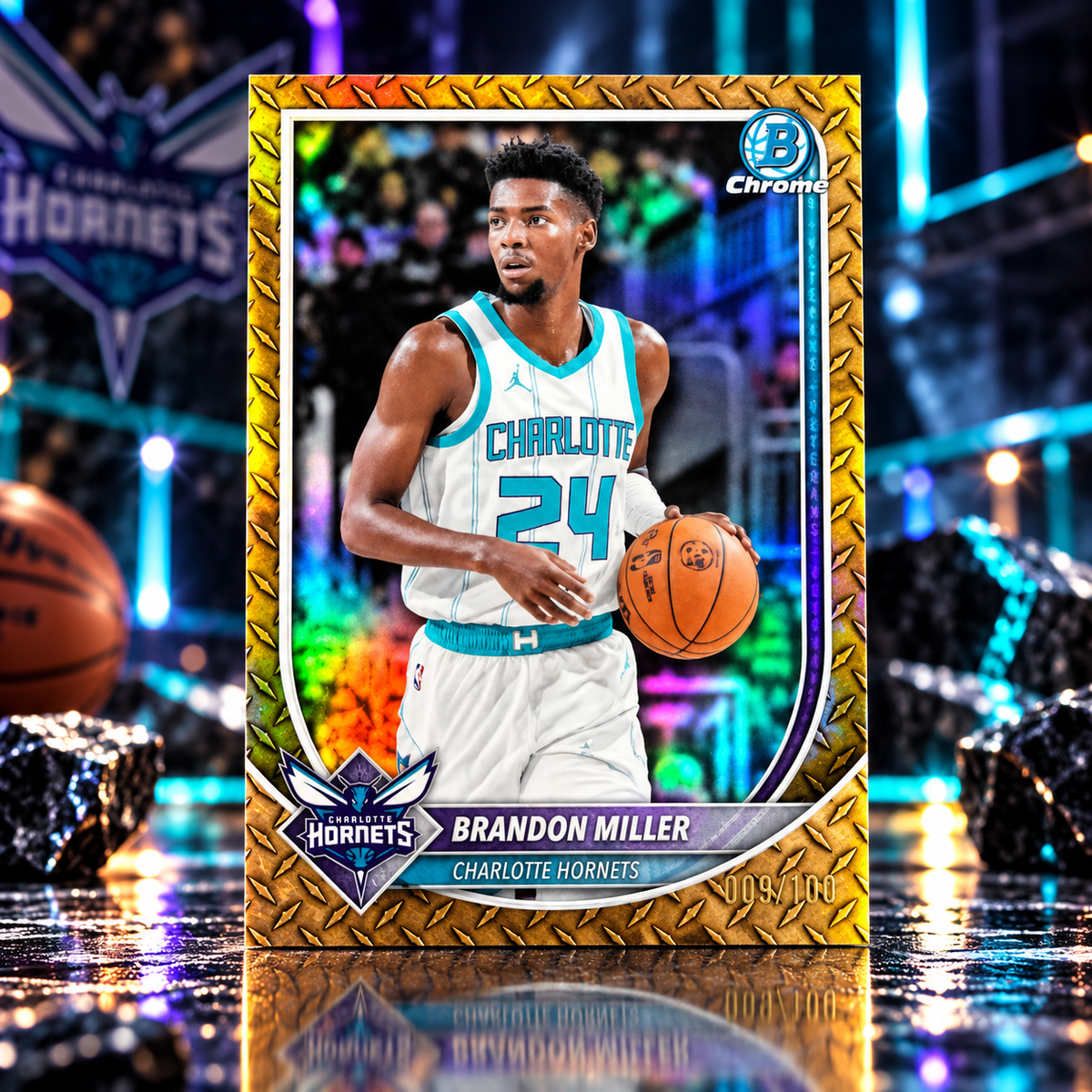 2025 Bowman Chrome BRANDON MILLER Steel Metal Refractor /100 Hornets