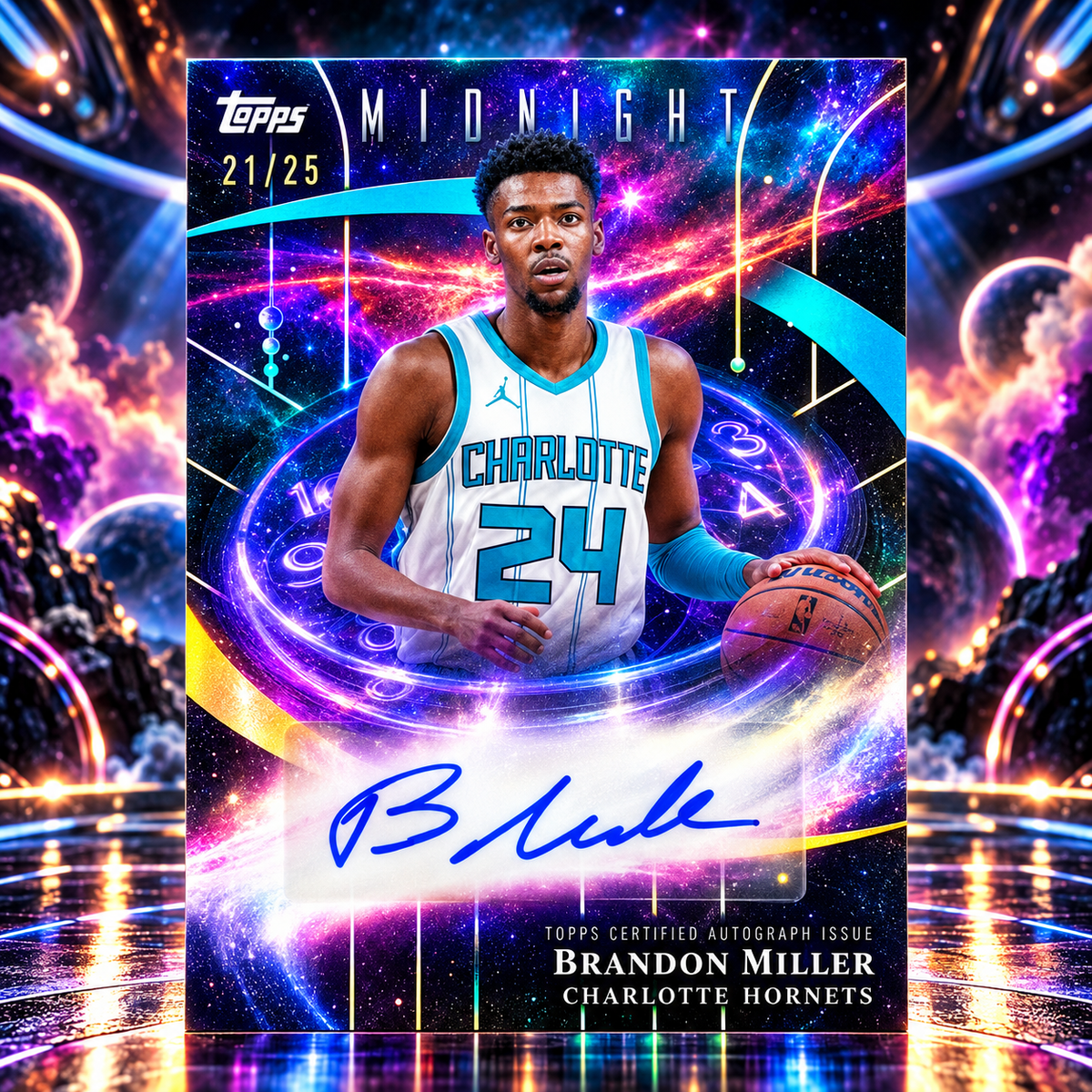 2025 Topps Midnight BRANDON MILLER Stroke of Midnight Moonrise Auto /25 Hornets