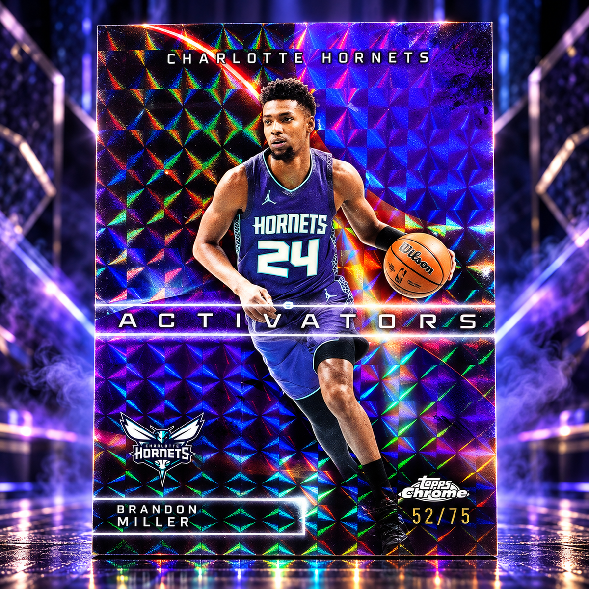 2025 Topps Chrome Update BRANDON MILLER Activators Purple Geometric /75 Hornets