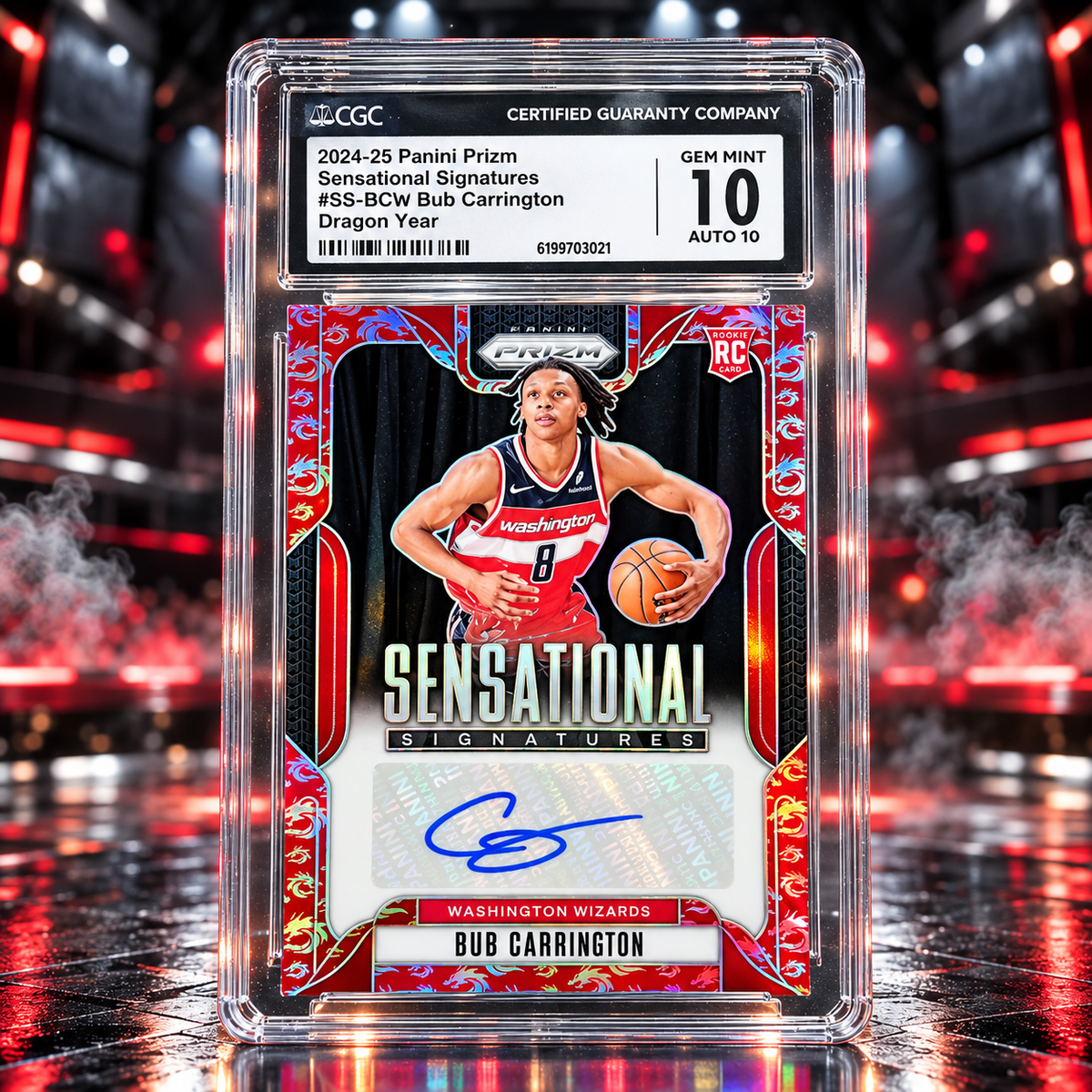 2024 Prizm BUB CARRINGTON Sensational Signatures Rookie Dragon Year Rookie Auto SSP Gem Mint 10