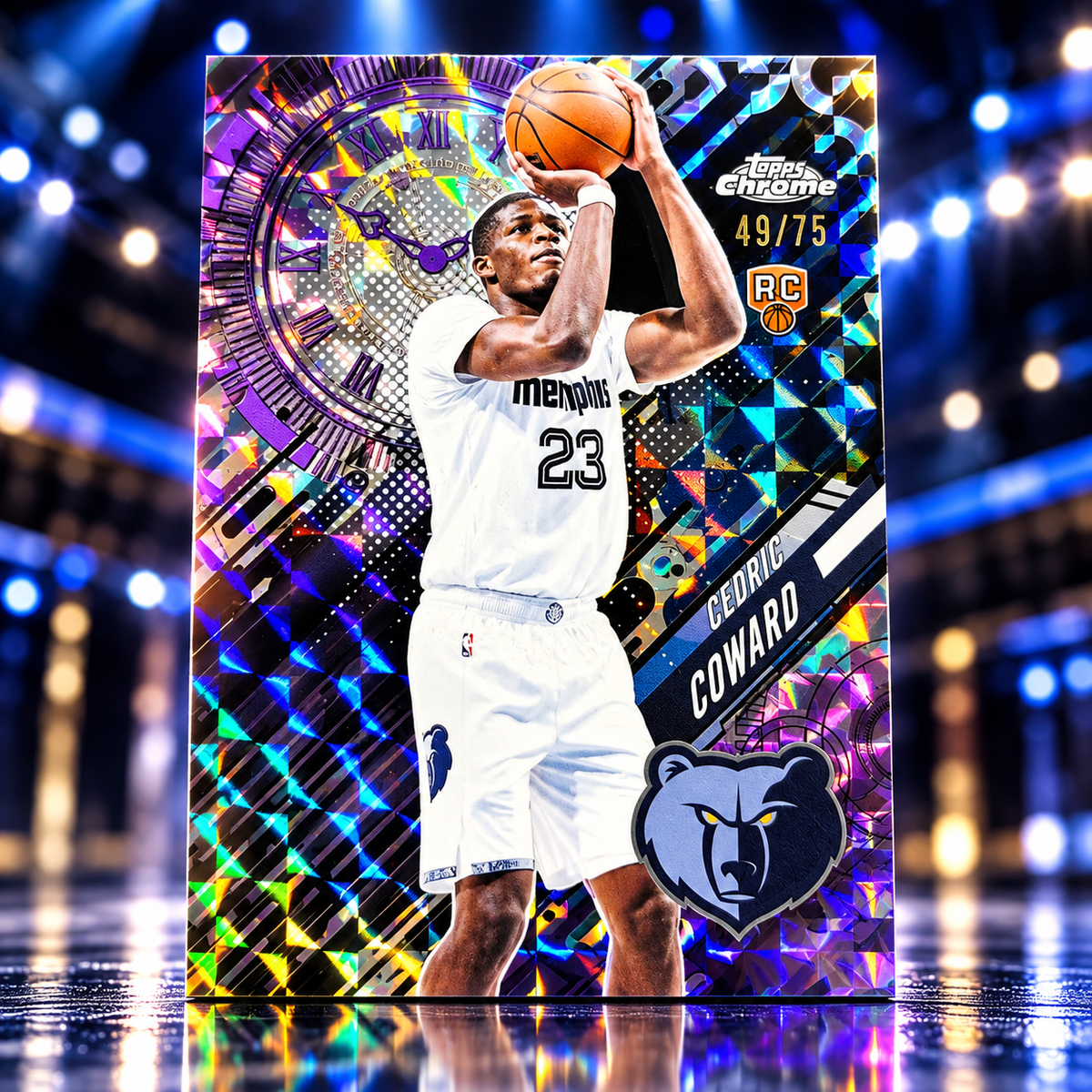 2025 Topps Chrome Update CEDRIC COWARD Go Time Purple Geometric /75 Grizzlies