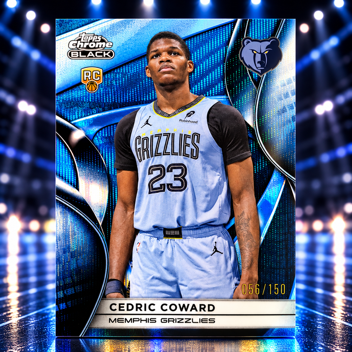 2025 Topps Chrome Black CEDRIC COWARD True Rookie Blue /150 Grizzlies