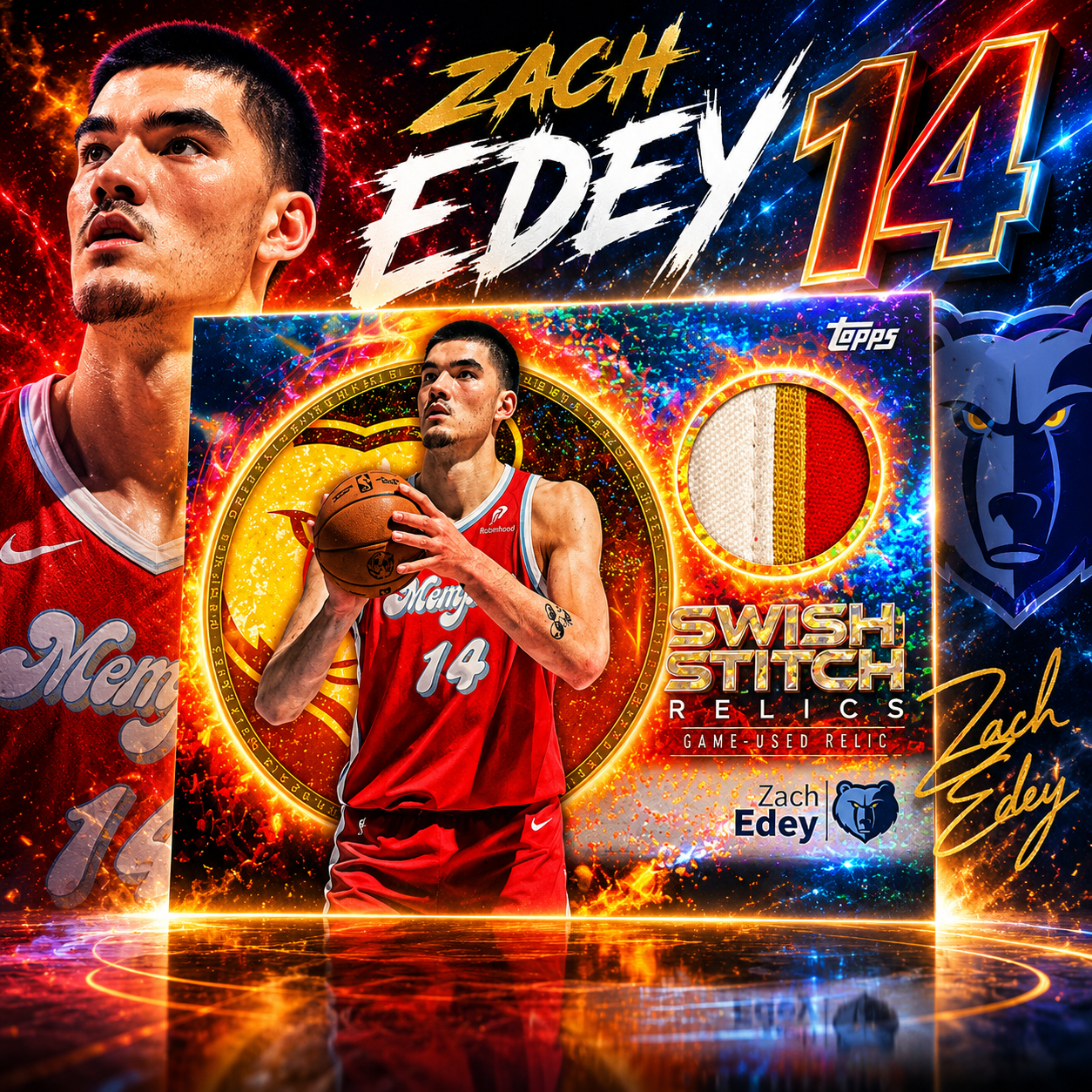 2025 Topps Flagship ZACH EDEY Swish Stitch Relics 3 Colour /25