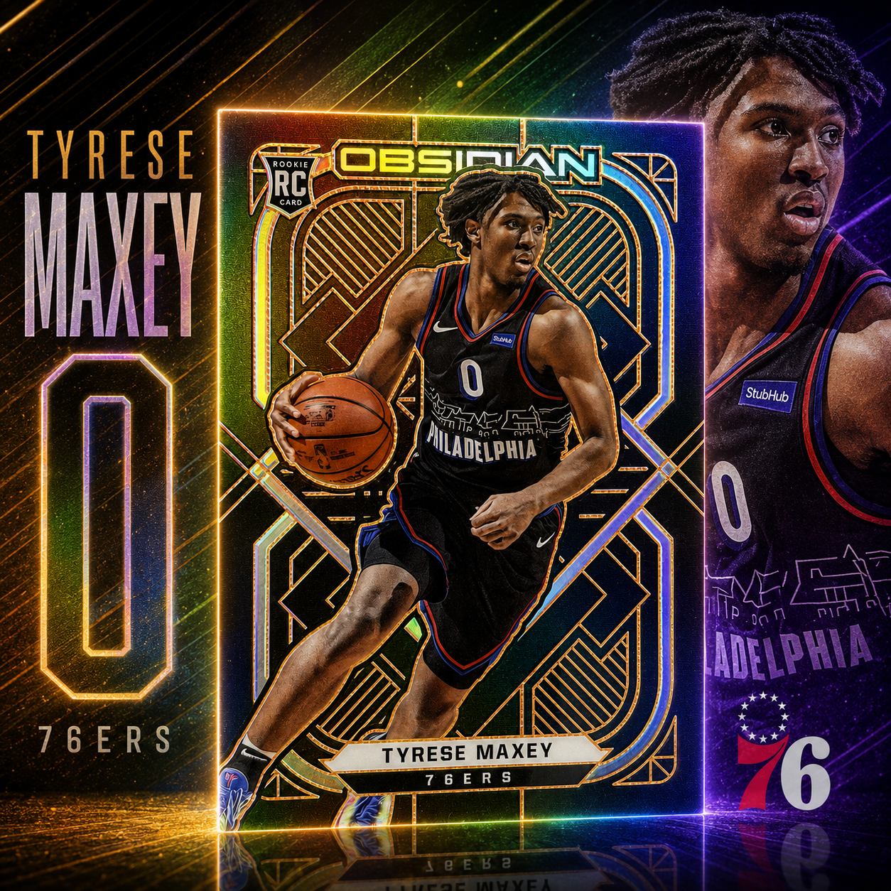 2020 Obsidian TYRESE MAXEY Electric Etch Orange True Rookie /50