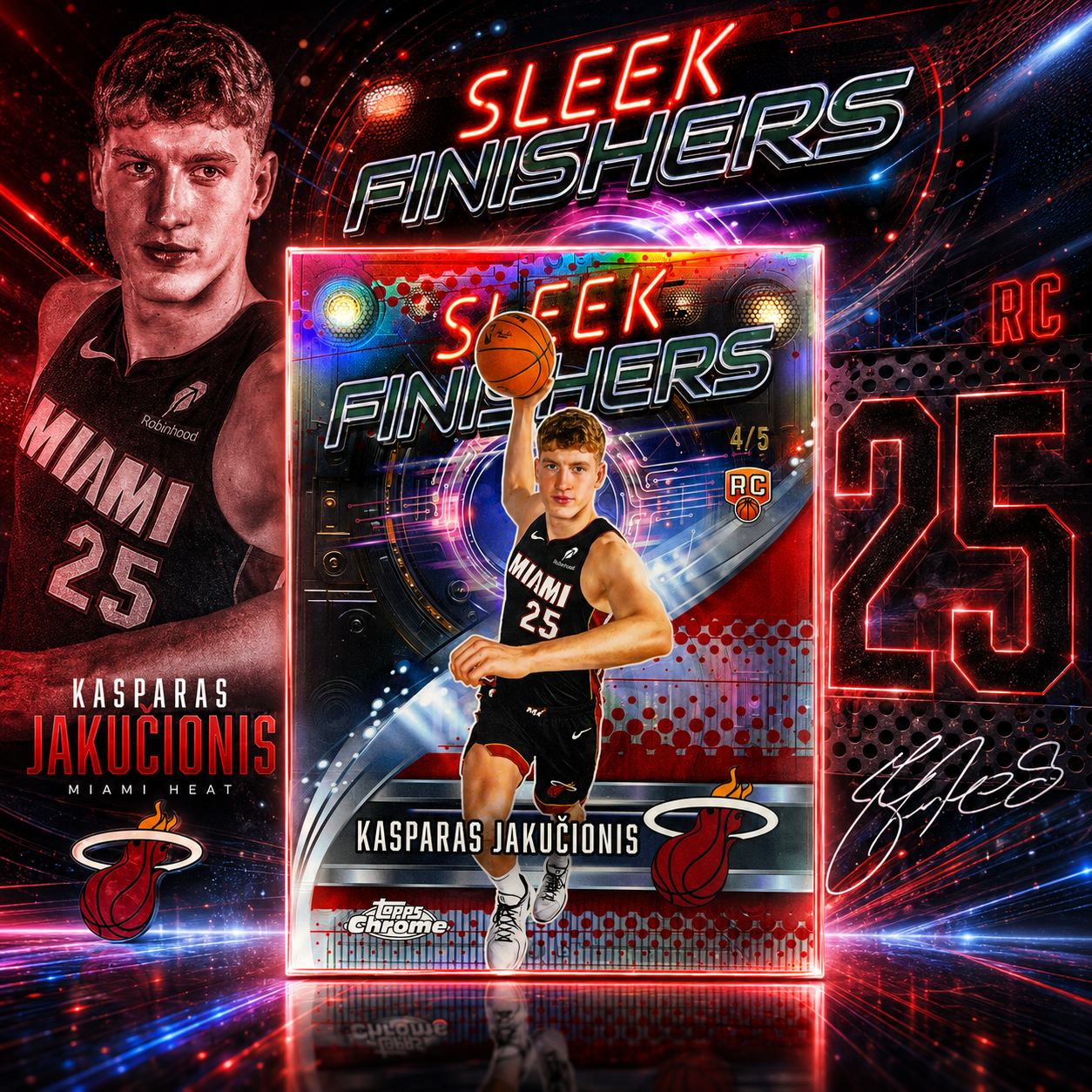 2025 Topps Chrome KASPARAS JAKUCIONIS Sleek Finishers Rookie Red /5 Colour Match