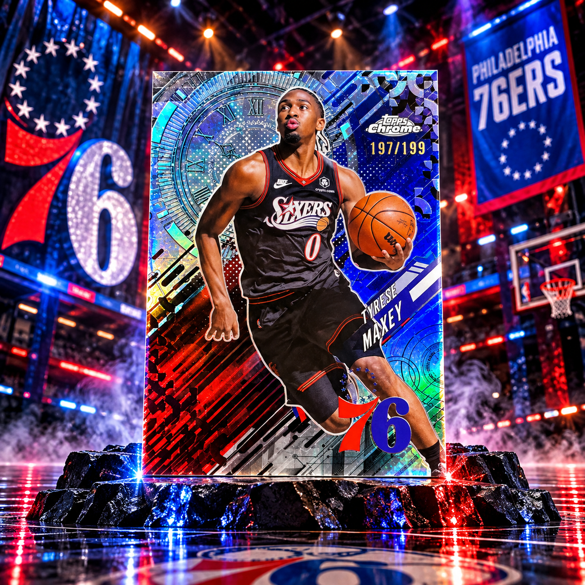 2025 Topps Chrome Update TYRESE MAXEY Go Time Aqua 197/199 Sixers