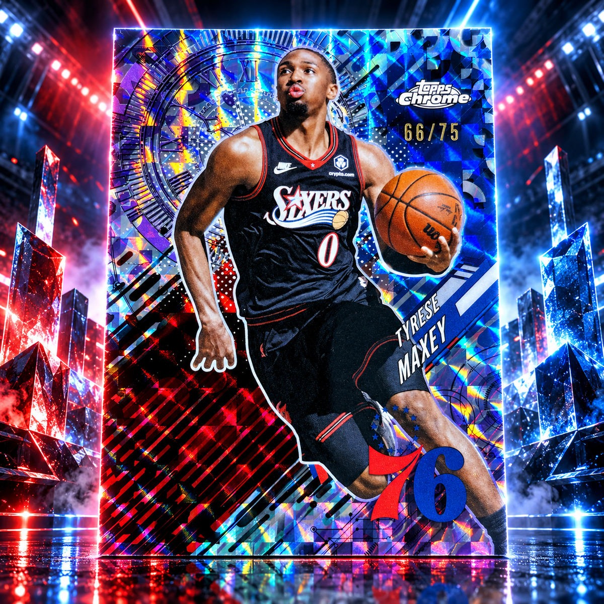 2025 Topps Update TYRESE MAXEY Go Time Purple Geometric 66/75 Sixers