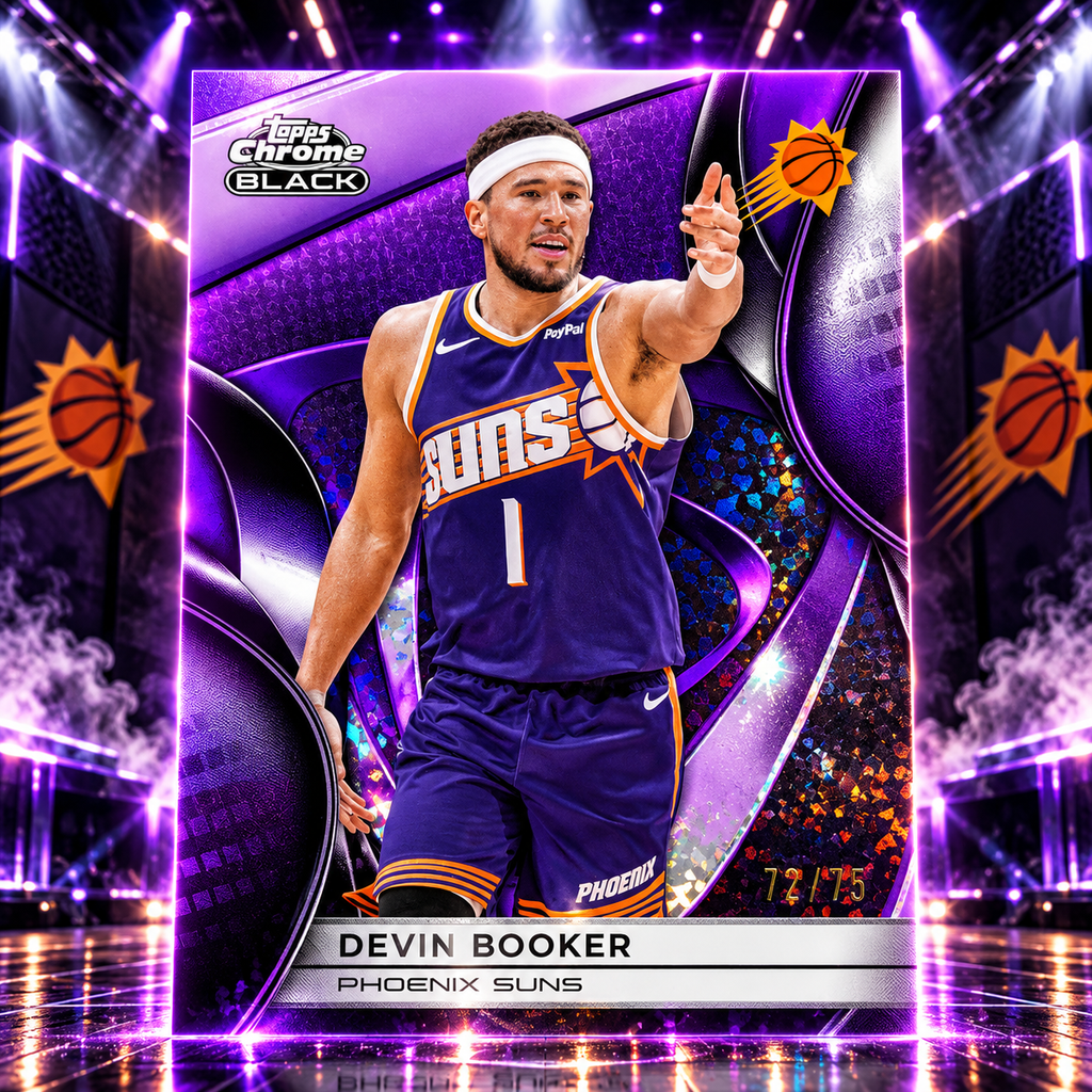 2025 Topps Chrome Black DEVIN BOOKER Purple Mini Diamond 72/75 Suns
