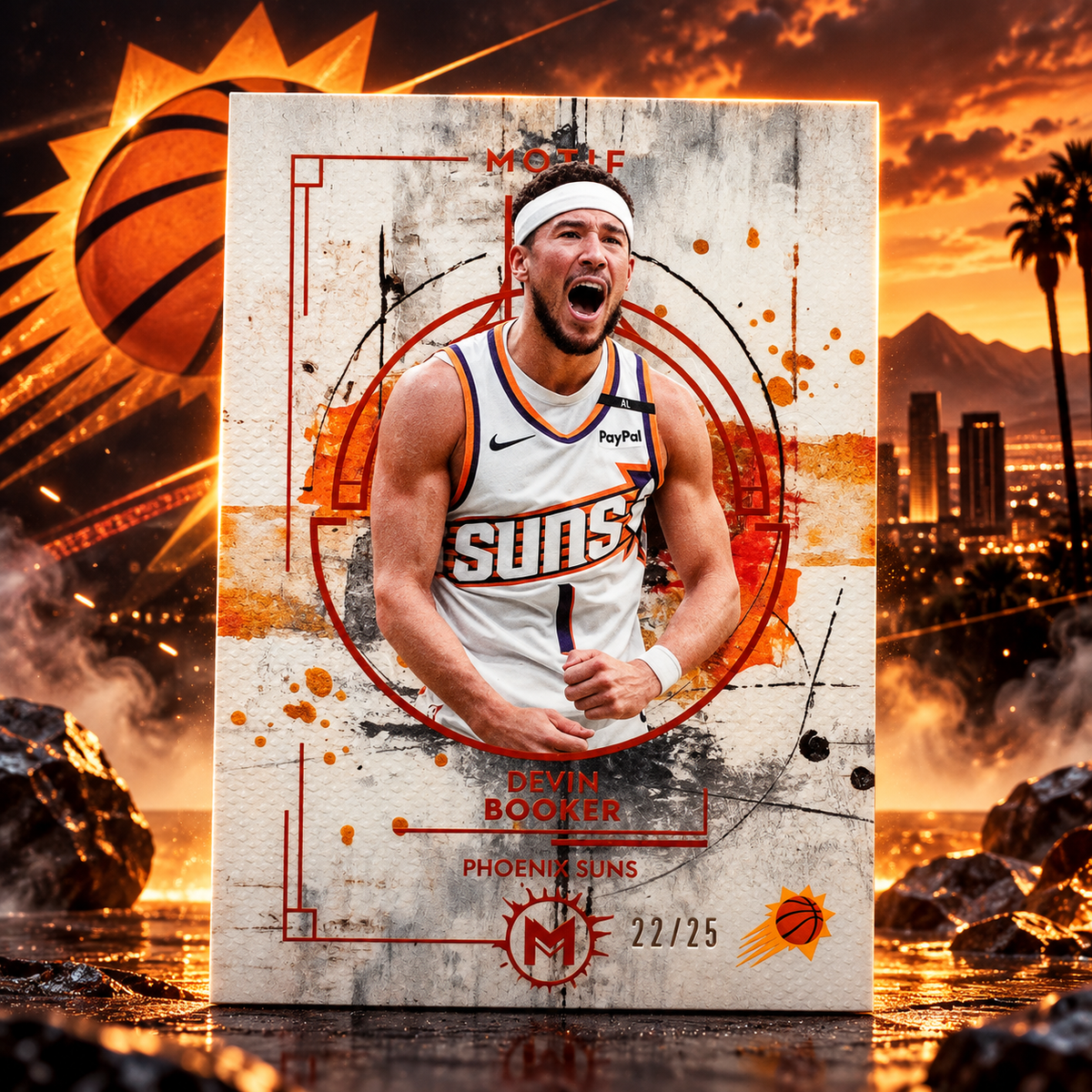 2025 Topps Motif DEVIN BOOKER Cadmium Orange 22/25 Colour Match Suns