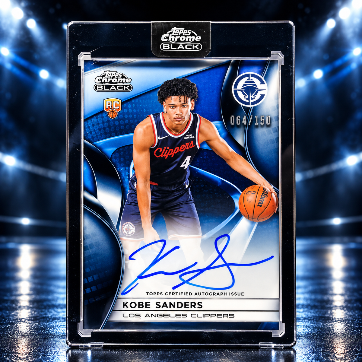 2025 Topps Chrome Black KOBE SANDERS Rookie Auto Blue /150 On Card Auto Clippers