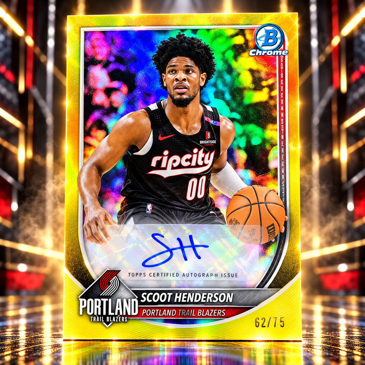 2025 Bowman Chrome SCOOT HENDERSON Yellow Auto /75 Blazers