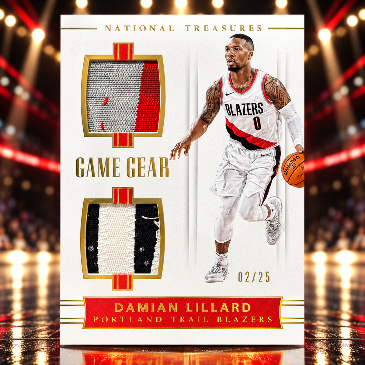 2017 National Treasures DAMIAN LILLARD Game Gear Dual Patch /25 Game Used