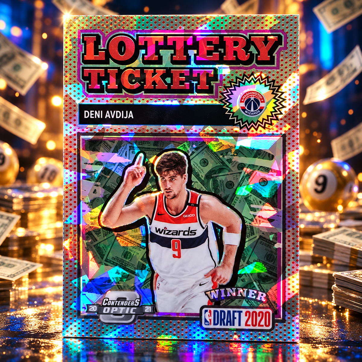2020 Contenders Optic DENI AVDIJA Lottery Ticket Cracked Ice Rookie Wizards