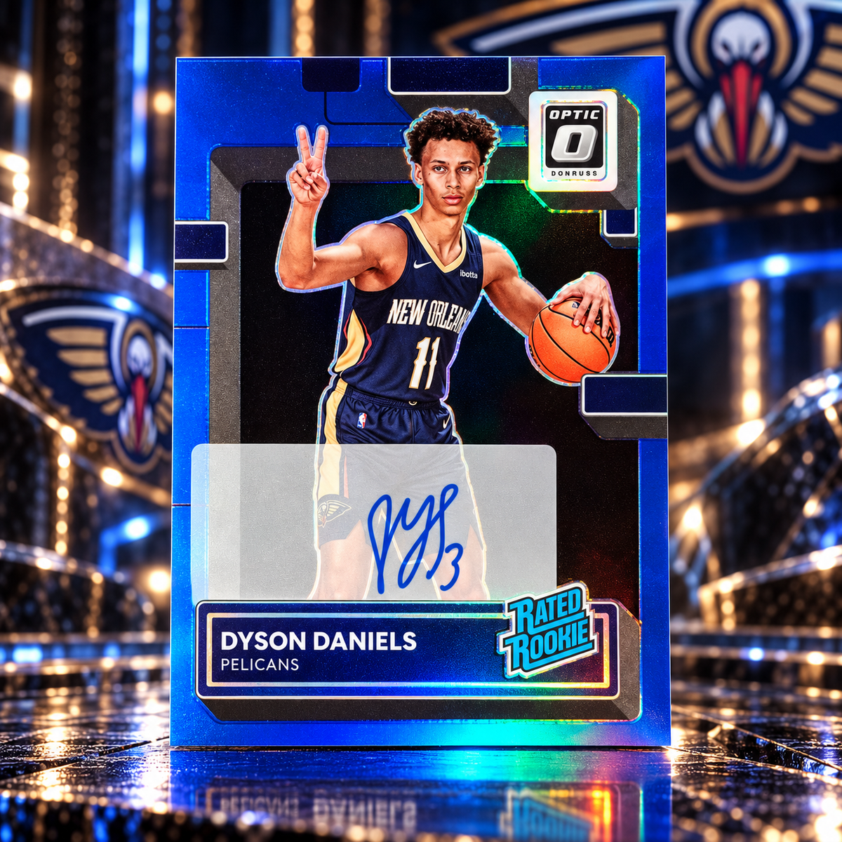 2022 Donruss Optic DYSON DANIELS Rated Rookie Auto Blue /49 On Card Pelcians
