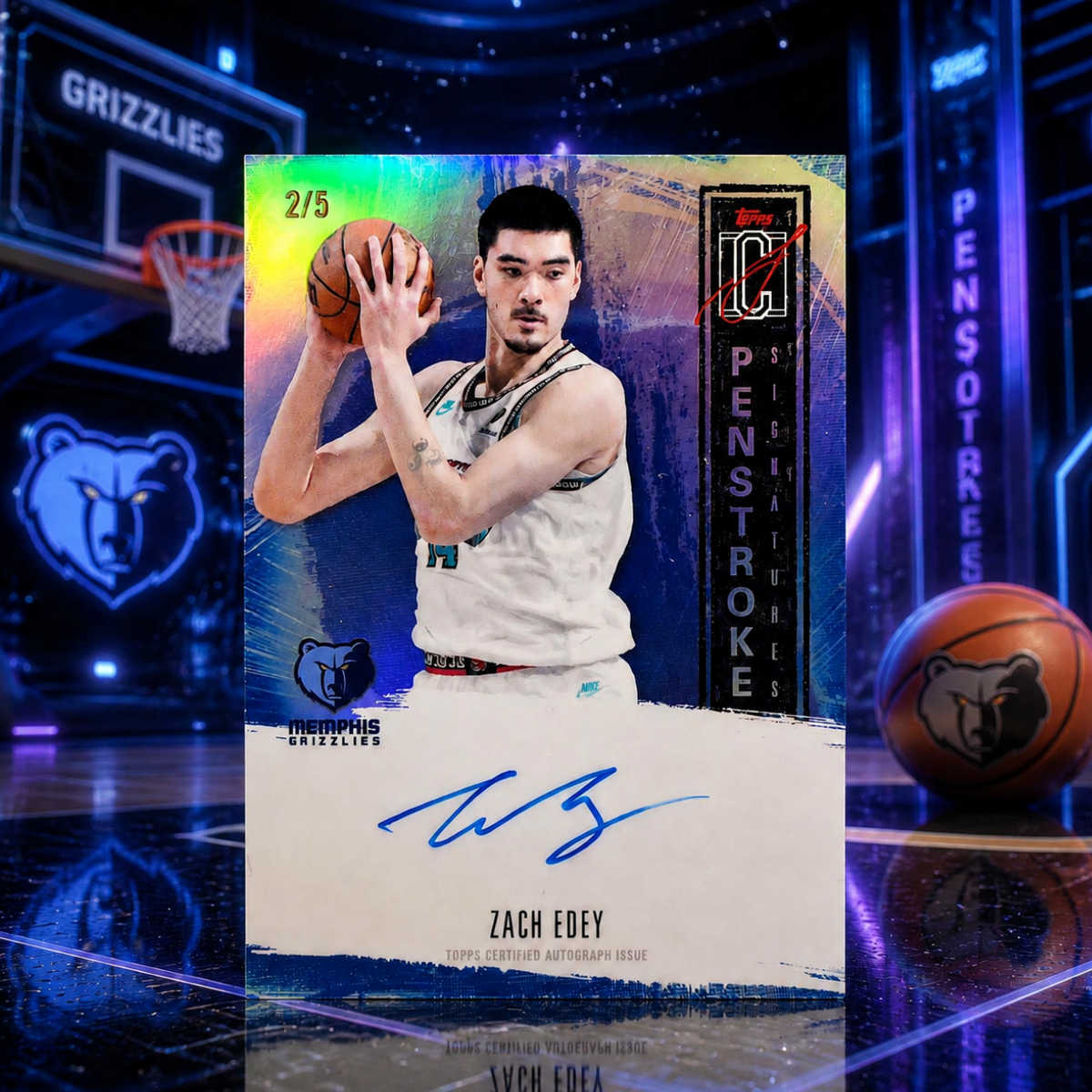2025 Topps Signature Class Penstroke Auto Blue /5 On Card Auto Colour Match Grizzlies