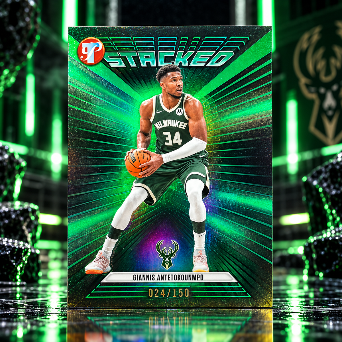 2025 Topps Pristine GIANNIS ANTETOKOUNMPO Stacked Green /150 Bucks