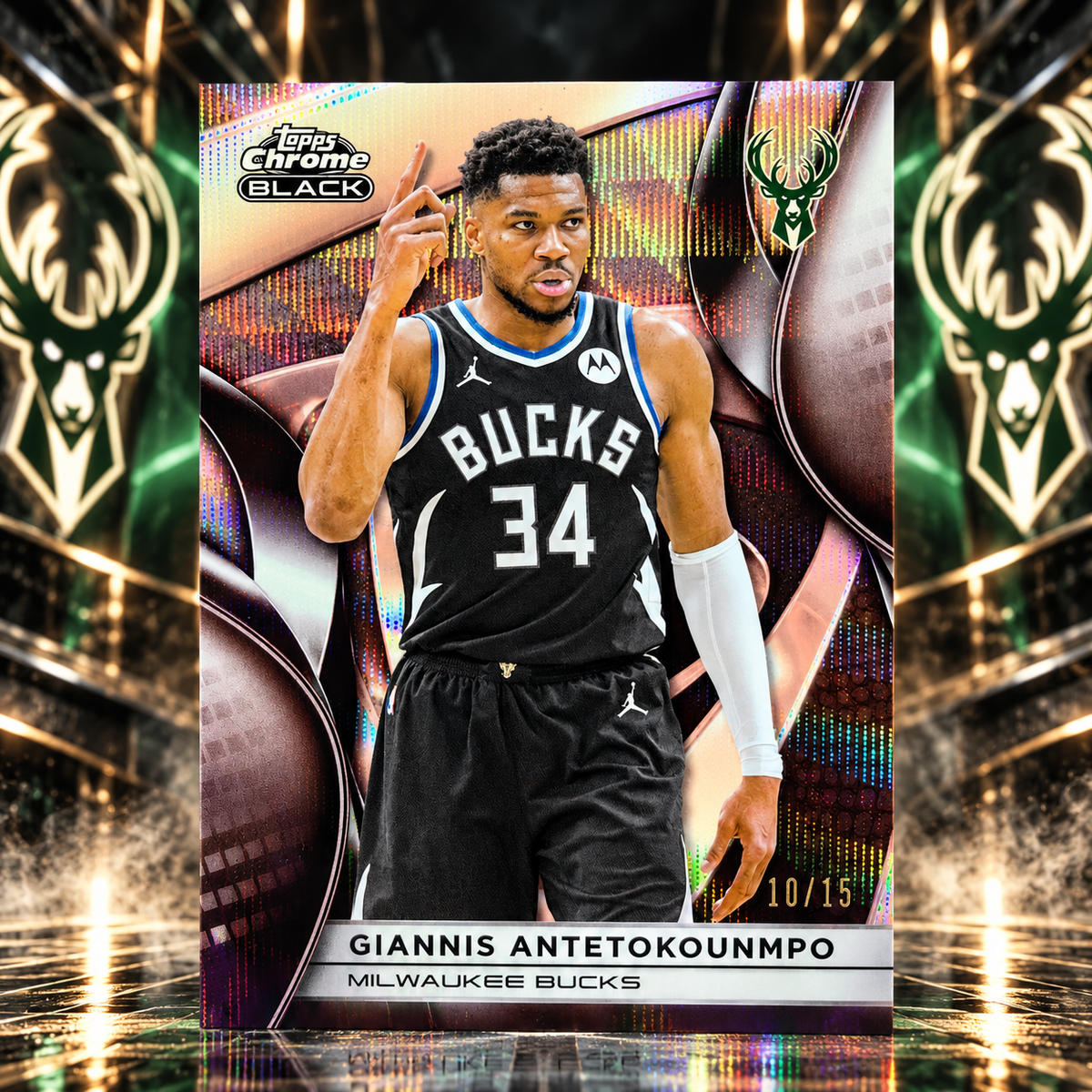 2025 Topps Chrome Black GIANNIS ANTETOKOUNMPO Rose Gold Wave /15 Bucks