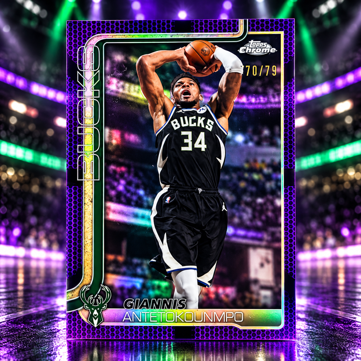 2025 Topps Chrome Update GIANNIS ANTETOKOUNMPO Purple Basketball /75 Bucks