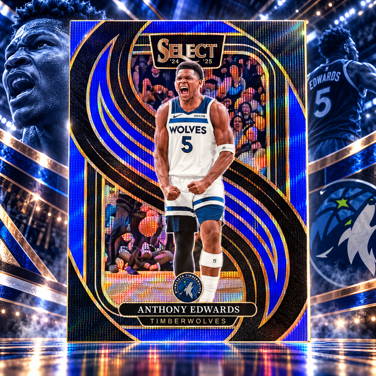 2024 Select ANTHONY EDWARDS Blue Wave Premier Level /75 Wolves ©