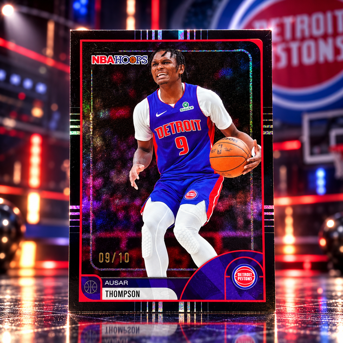 2025 Hoops AUSAR THOMPSON Black Pixel Burst 09/10 Jersey Match Pistons