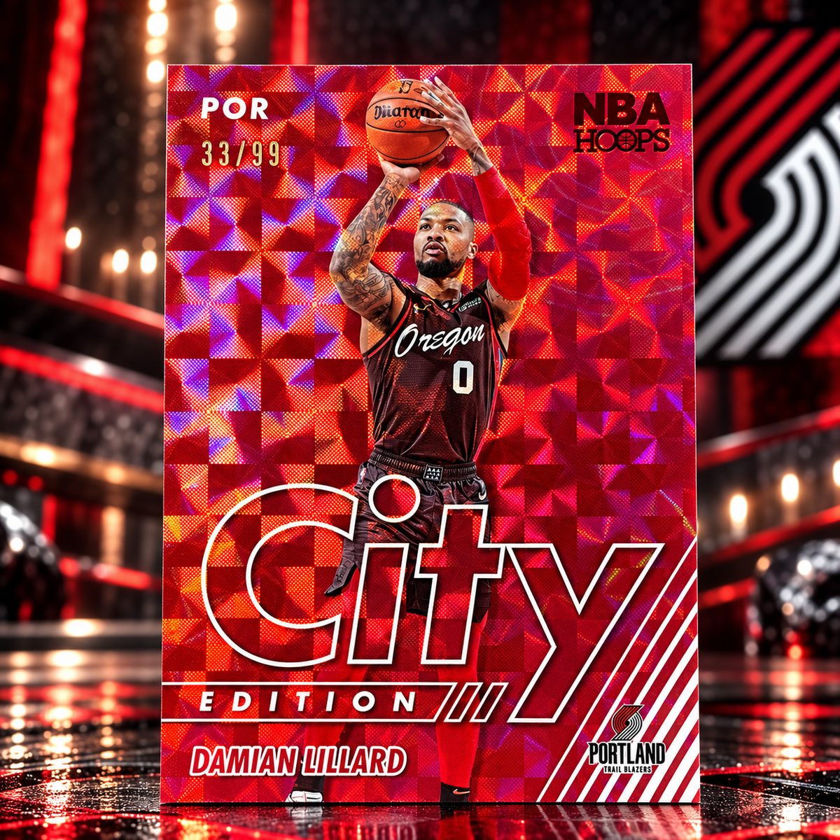 2021 Hoops DAMIAN LILLARD City Edition Hyper Red /99 Blazers