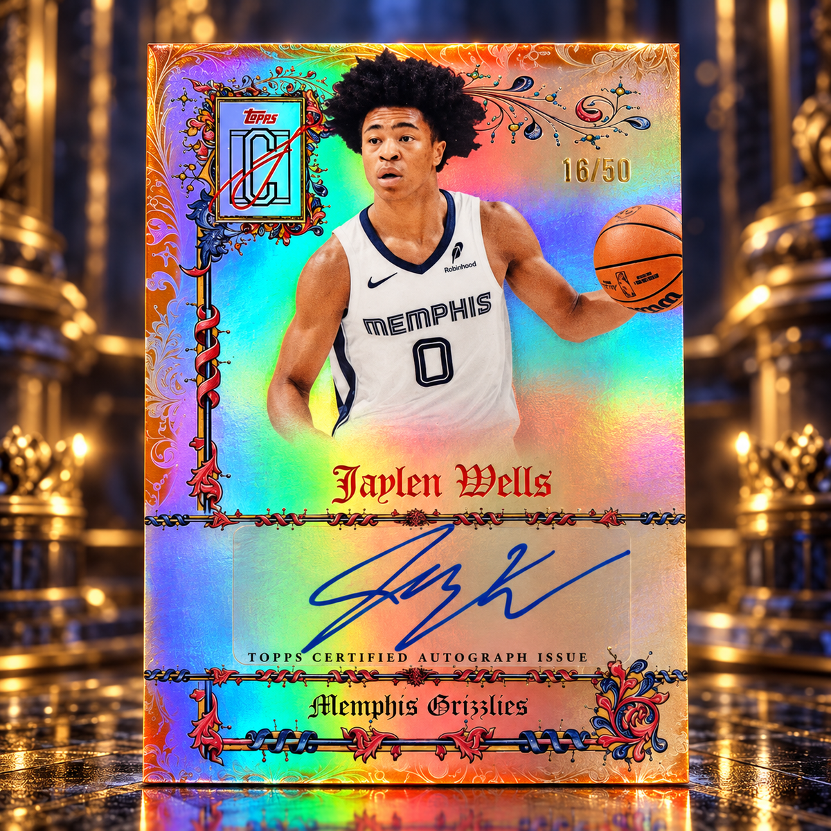 2025 Topps Signature Class JAYLEN WELLS Gold Auto /50 Grizzlies