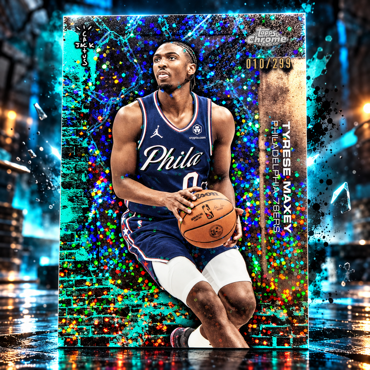 2025 Cactus Jack TYRESE MAXEY Teal Mini Diamond Refractor 010/299 Sixers