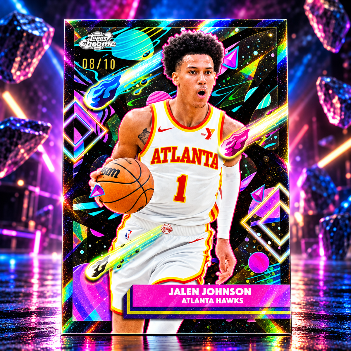 2025 Topps Cosmic JALEN JOHNSON Black Eclipse Refractor /10 Hawks
