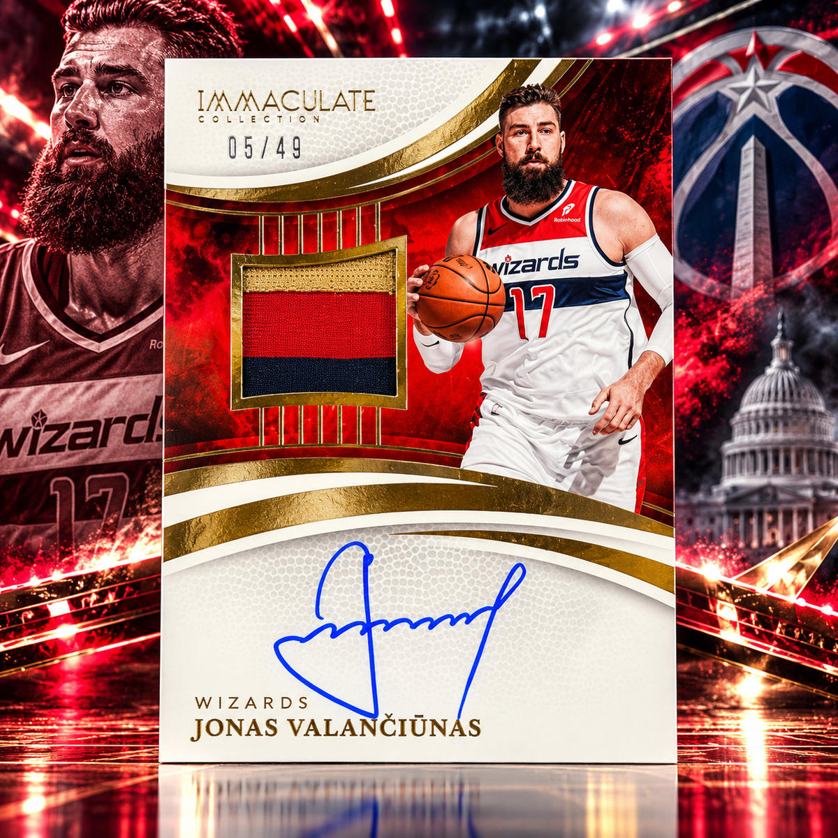 2024 Immaculate JONAS VALANCIUNAS Patch Auto /49 On Card Game Used Wizards ©