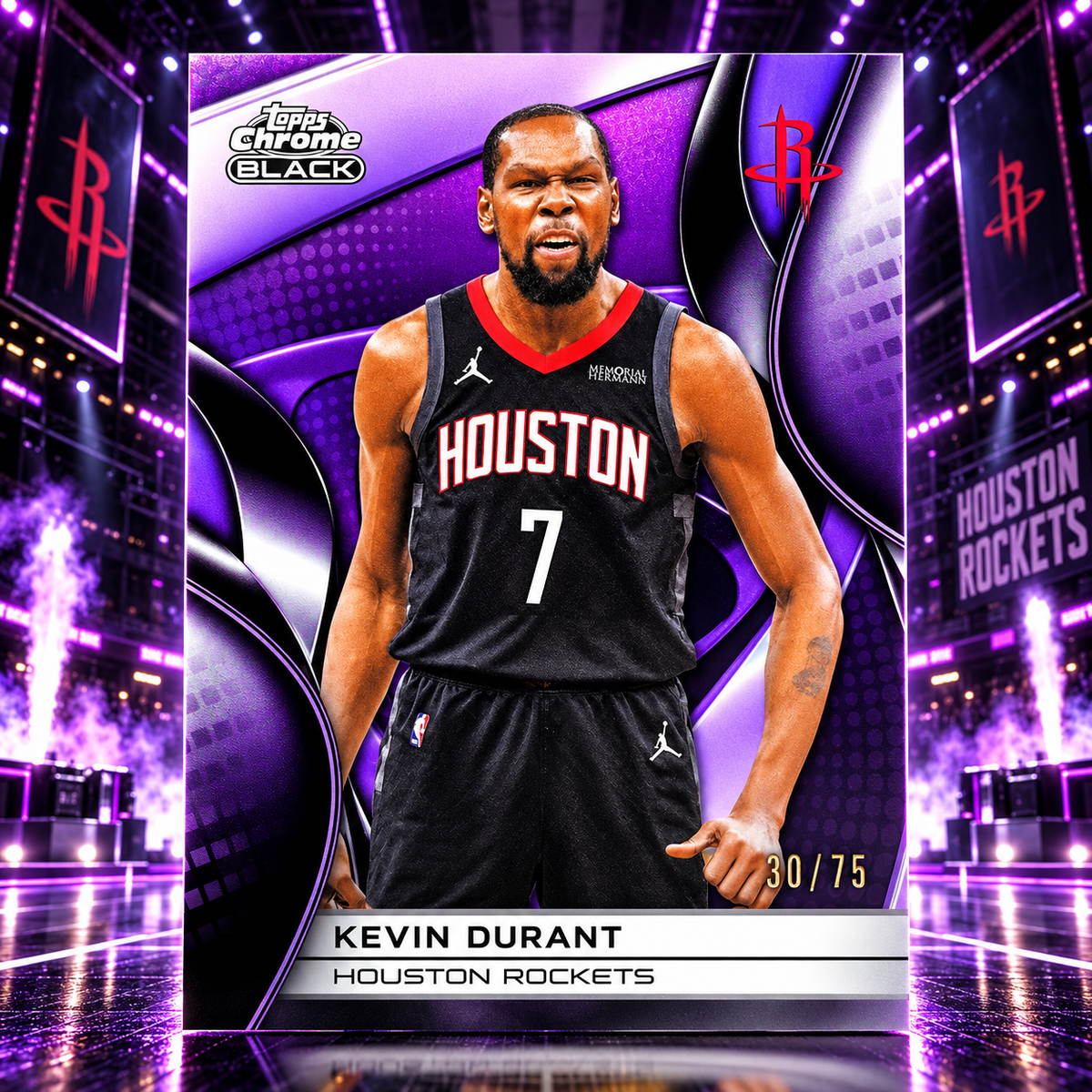 2025 Topps Chrome Black KEVIN DURANT True Purple /75 Rockets