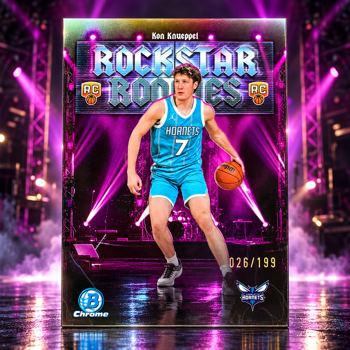 2025 Bowman Chrome KON KNUEPPEL Rockstar Rookies Fuchsia /199 Hornets