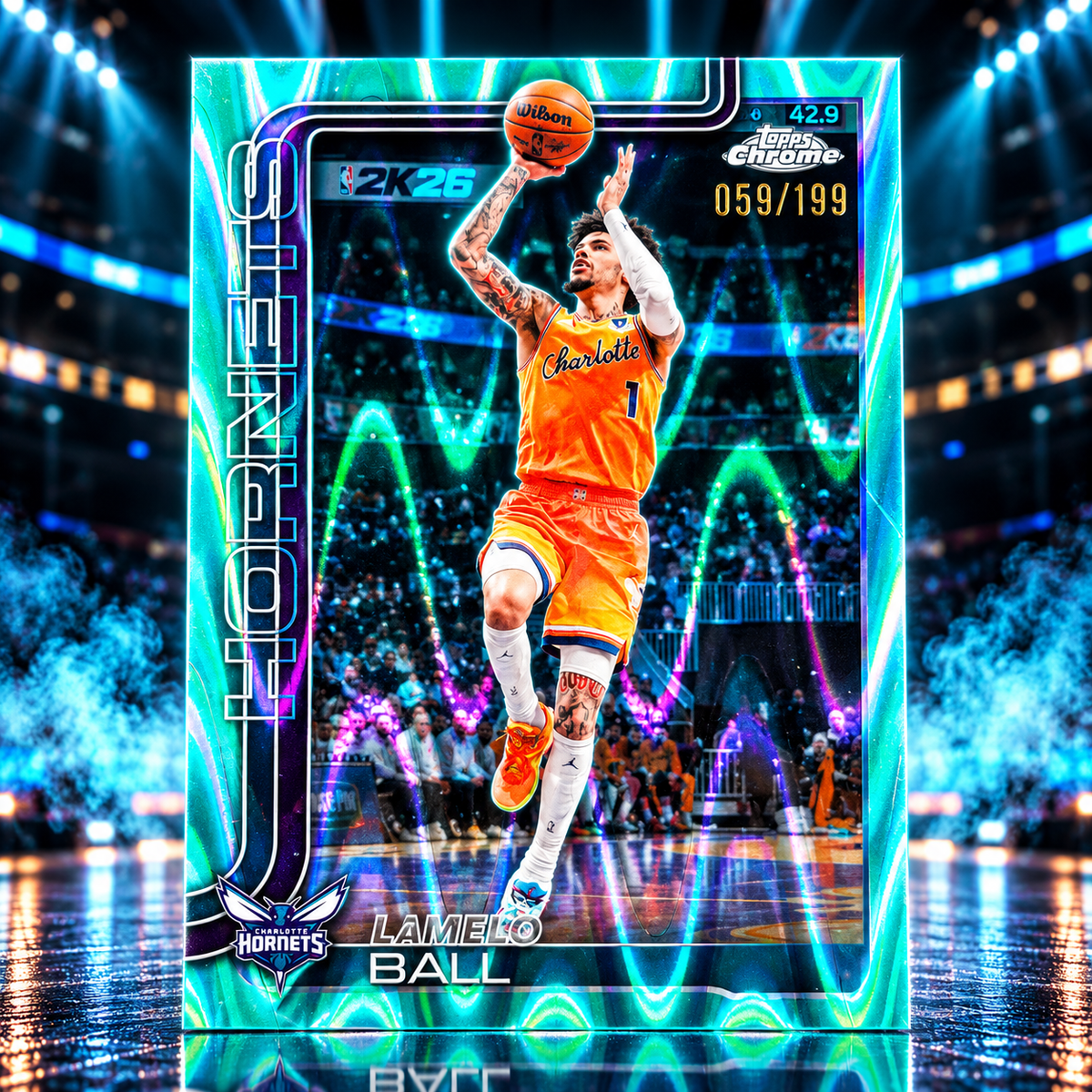 2025 Topps Chrome Update LaMELO BALL Aqua Ray Wave /199 Hornets