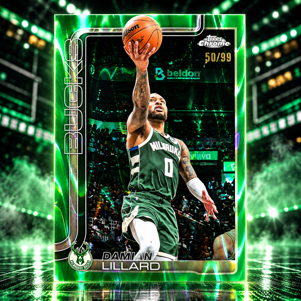 2025 Topps Chrome Update DAMIAN LILLARD Green Ray Wave /99 Bucks