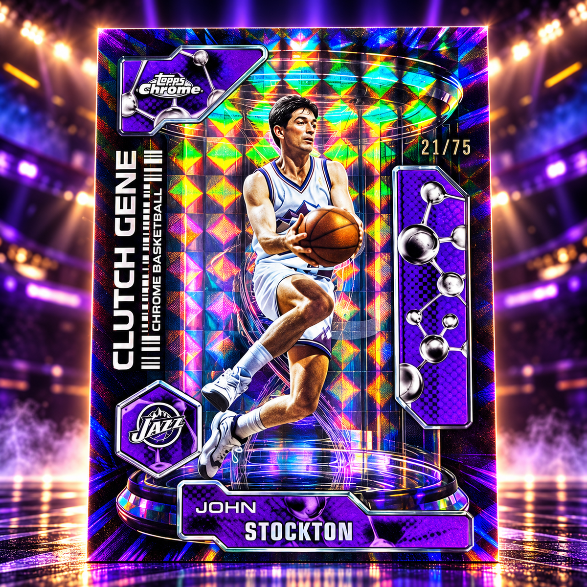 2025 Topps Chrome Update JOHN STOCKTON Clutch Gene Purple Geometric 21/75 Jazz