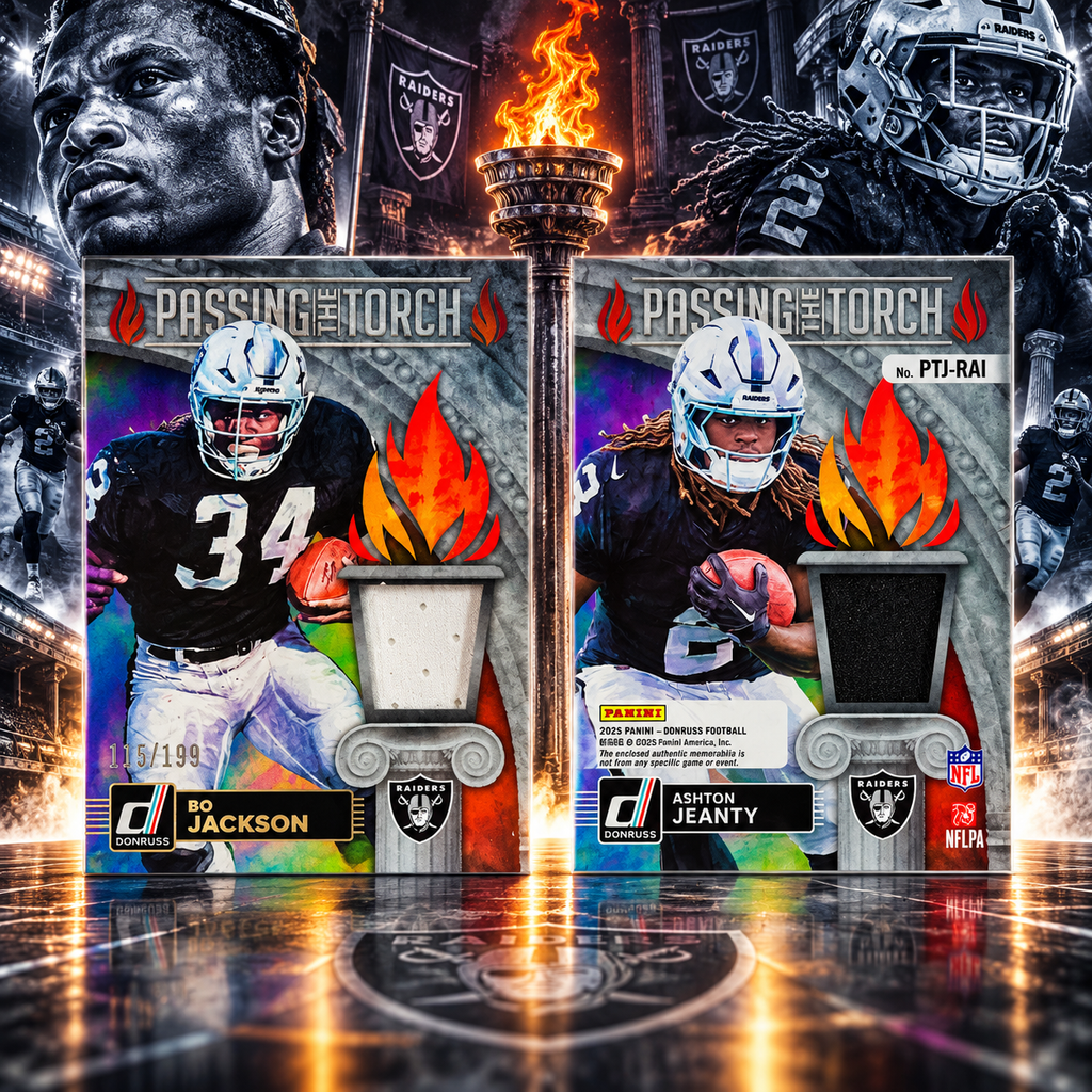 2025 Donruss Bo Jackson Ashton Jeanty Passing The Torch Dual Patch /199 Raiders ©