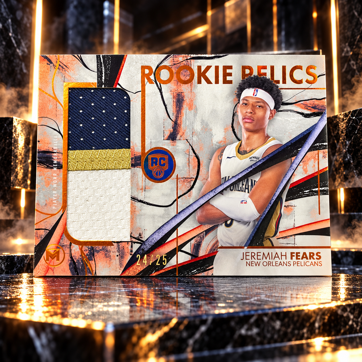 2025 Topps Motif JEREMIAH FEARS Rookie Relics Player Worn Cadmium Orange /25 Pelicans