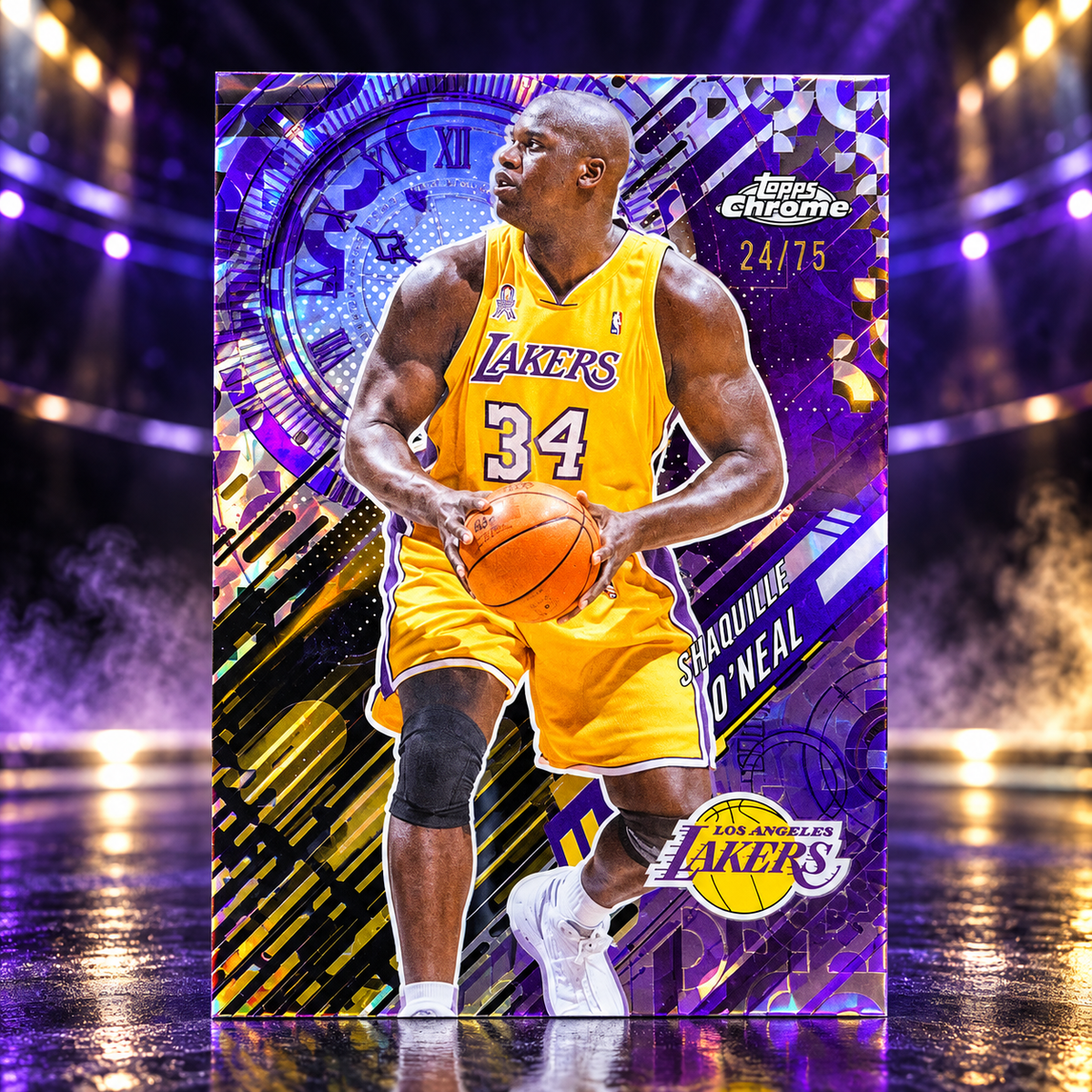 2025 Topps Chrome Update SHAQUILLE O'NEAL Go Time Purple Refractor /75 Lakers