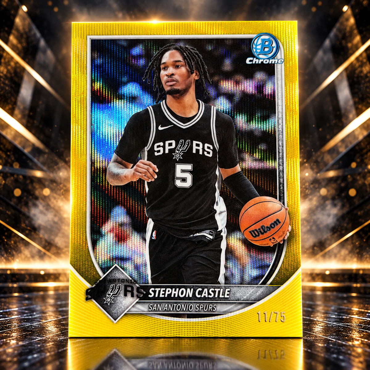 2025 Bowman chrome STEPHON CASTLE Yellow Wave /75 Spurs