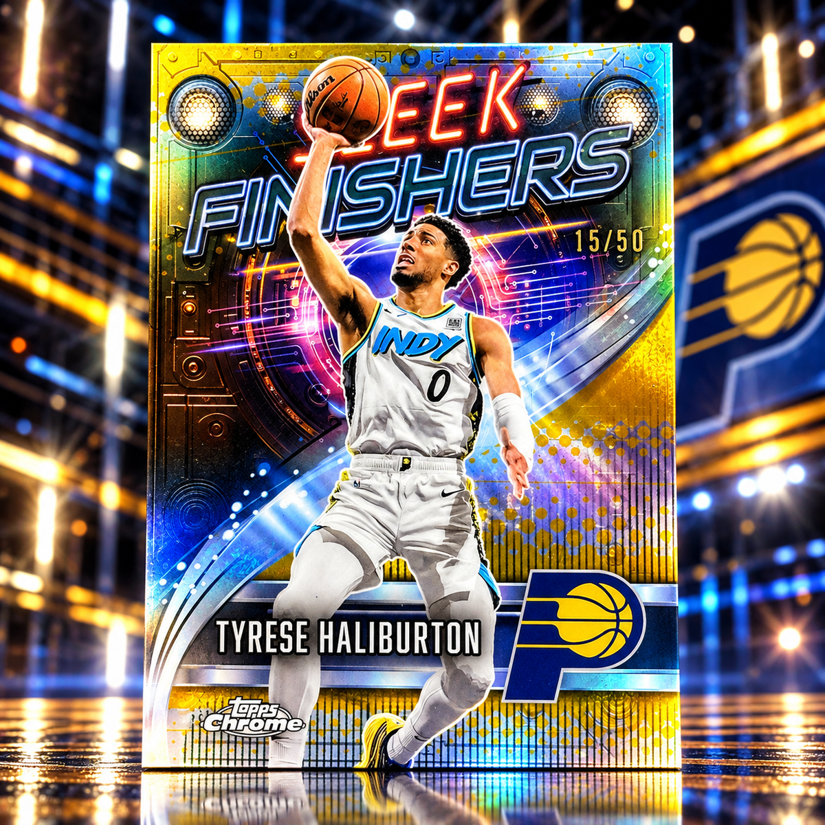 2025 Topps Chrome Update TYRESE HALIBURTON Sleek Finishers Gold /50 Pacers