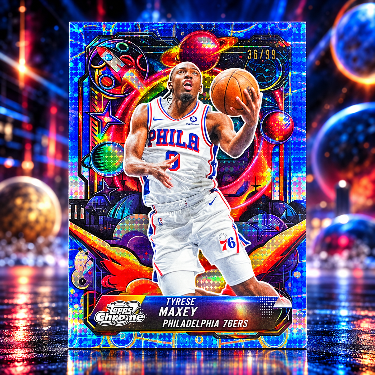 2025 Topps Cosmic TYRESE MAXEY Propulsion SP Blue Moon Refractor /99 Sixers